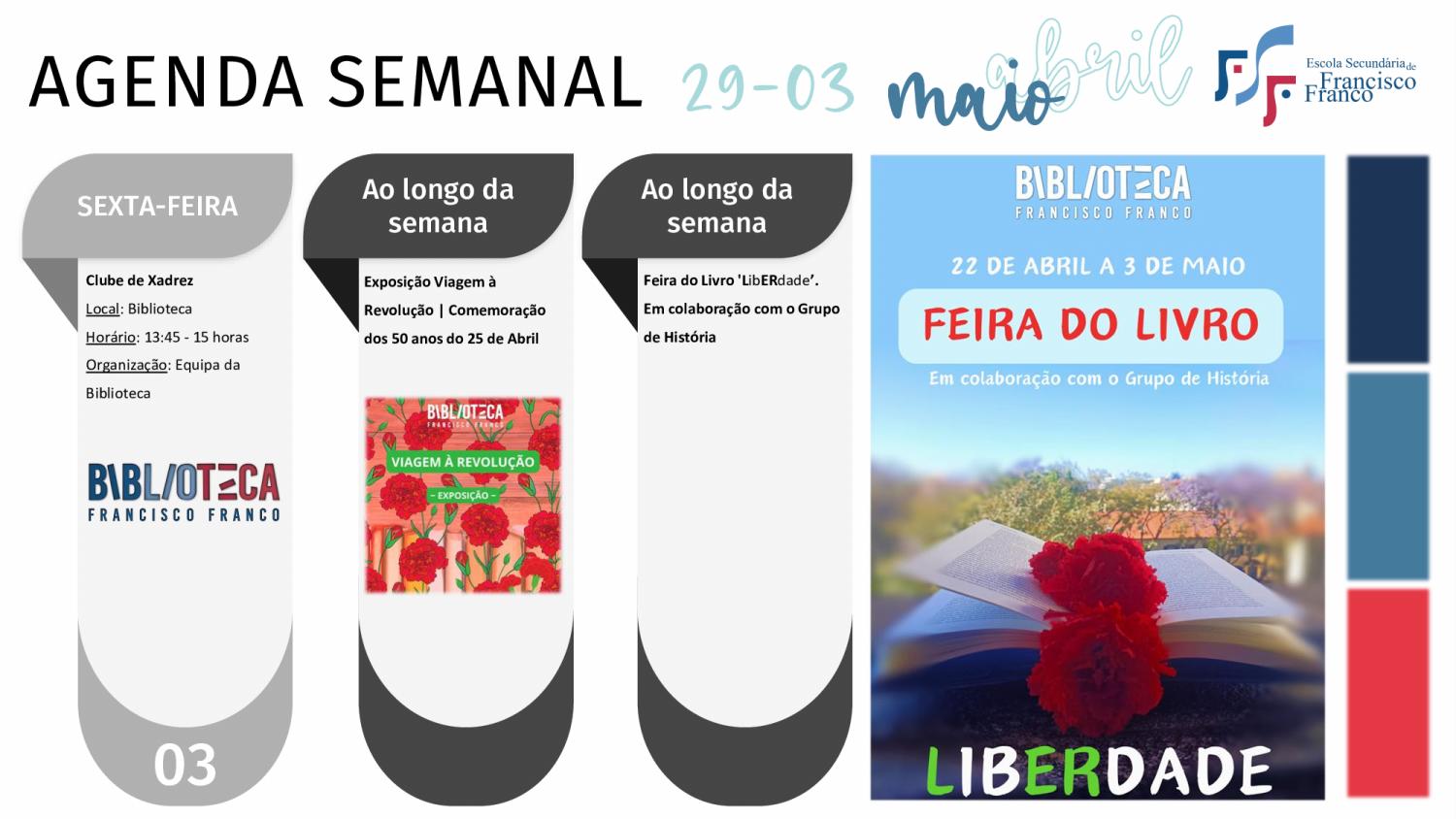 Agenda semanal da Francisco Franco com destaque para a Feira do Livro