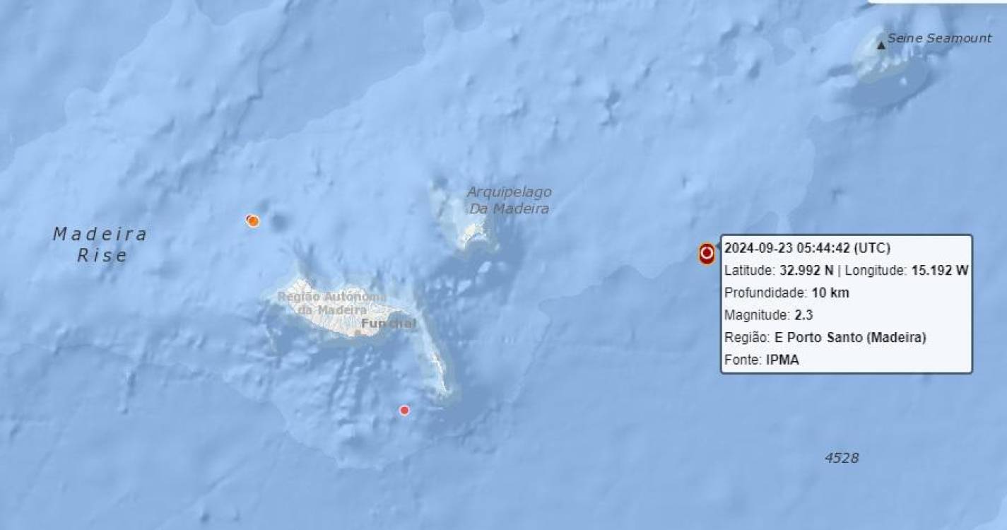 Dois sismos registados esta madrugada ao largo da Madeira