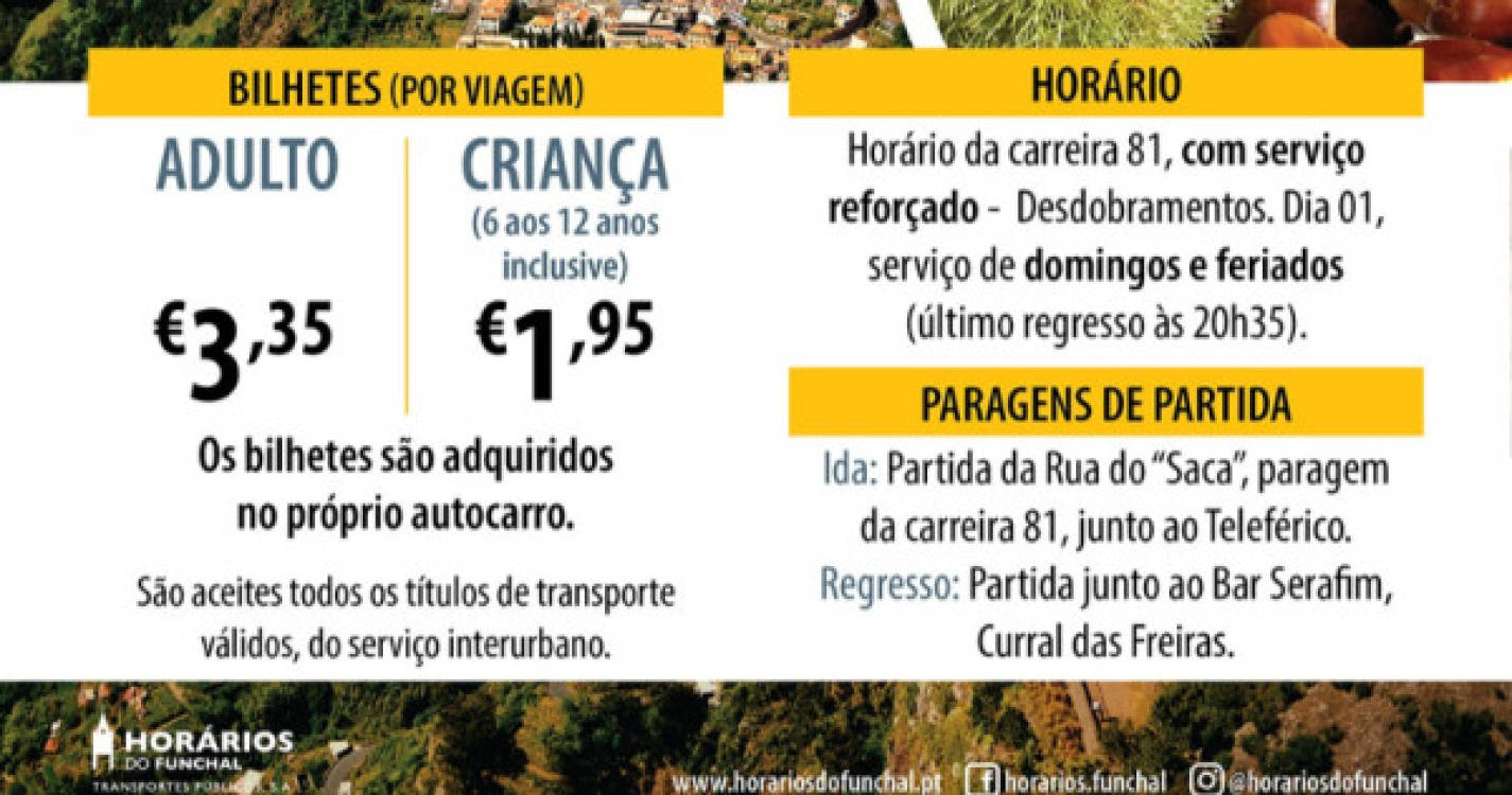 Horários do Funchal reforça serviço para a Festa da Castanha no Curral das Freiras