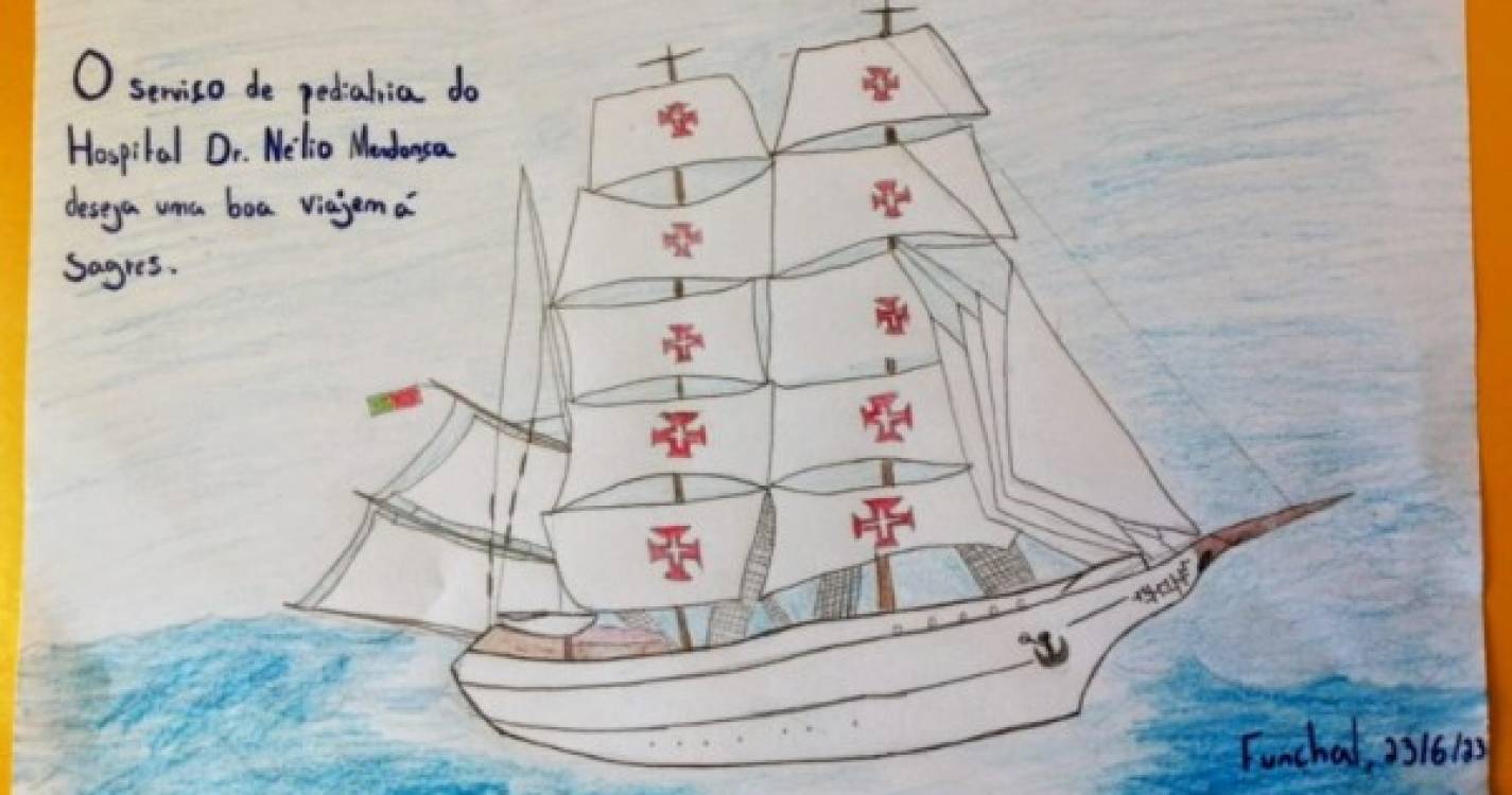 Crianças do Dr. Nélio Mendonça desejam boa viagem ao Navio Escola Sagres