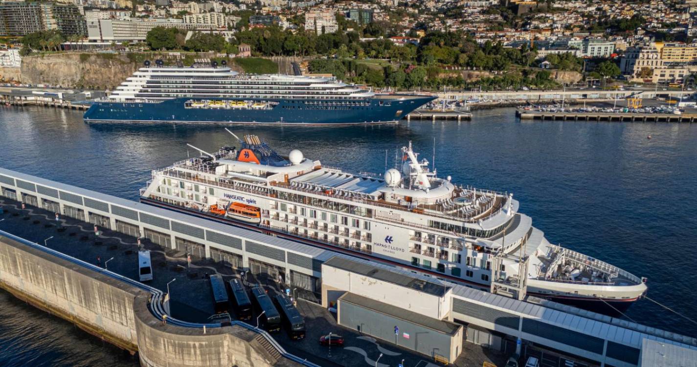 Porto do Funchal com dois navios atracados. Um deles estreia