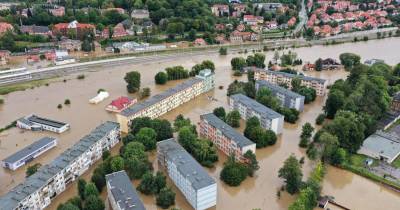 Imagem aérea das inundações na cidade de Klodzko, na Polónia.