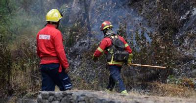 Cinco bombeiros continuam no local.