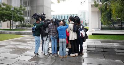 Jornalistas durante o julgamento do processo BES/GES (Banco e Grupo Espírito Santo), no Campus de Justiça, em Lisboa.