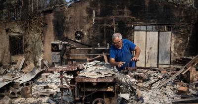 José Santos, 72 anos, na sua oficina de marcenaria destruída pelos incêndios que atingiram Gondomar, 19 de setembro de 2024. O incêndio que deflagrou na segunda-feira em Gondomar e atingiu as zonas de Medas, Jovim, Jancido (Foz do Sousa) e Melres, bem como em Gens, obrigou ao corte de várias estradas e à evacuação preventiva das localidades de Covelo, Jancindo (Foz do Sousa), e Branzedo (Melres). Oito bombeiros ficaram feridos durante o combate às chamas – seis na segunda-feira e dois na quarta-feira – um deles em estado grave.