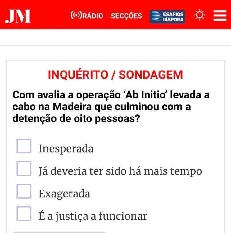 Como avalia a operação ‘Ab Initio’? Vote online no JM