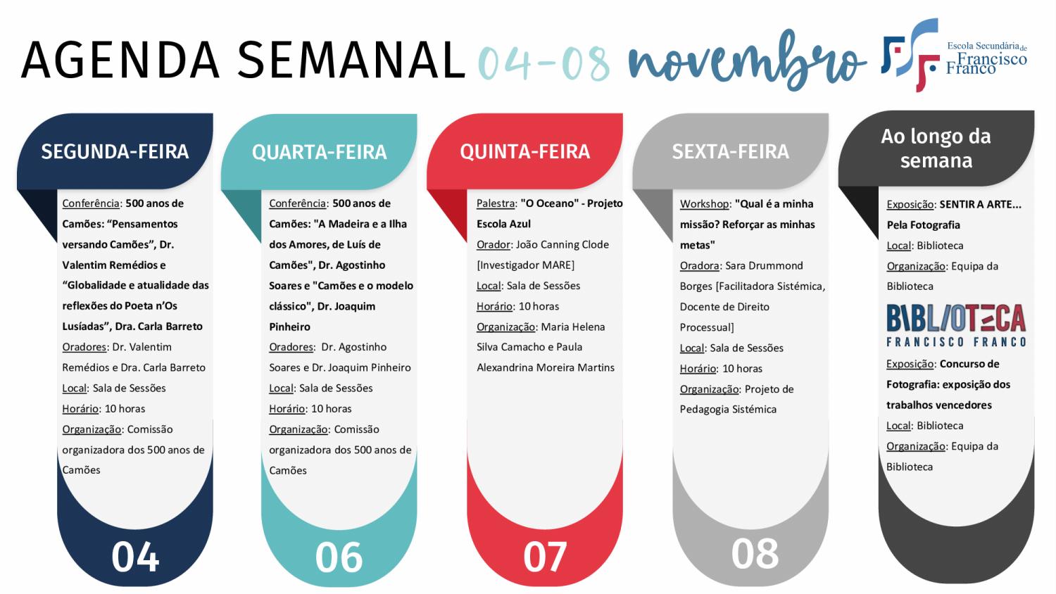 Fique a par da agenda semanal da Escola Francisco Franco