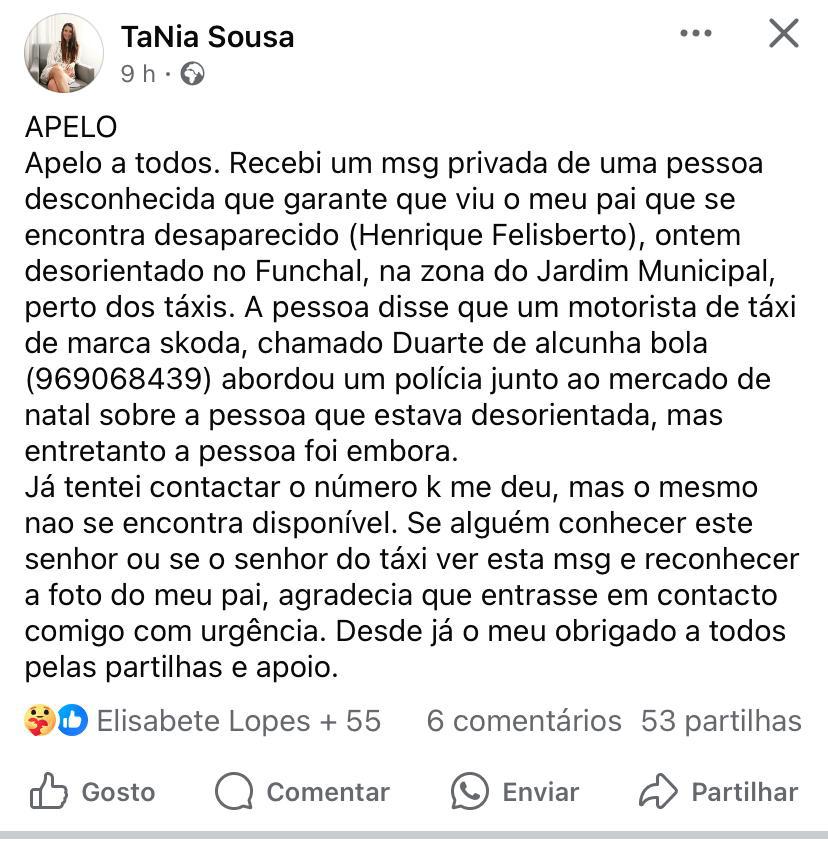 Família de desaparecido no Faial segue nova pista no Funchal